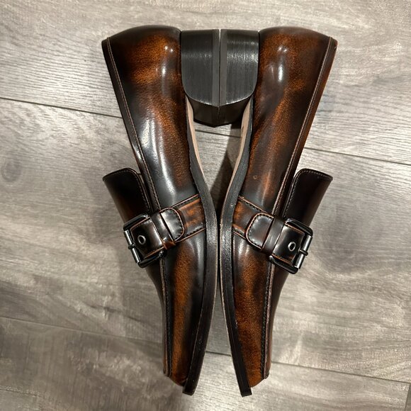 M.Gemi Scuola Loafer Brown Patina Leather Buckle Square Toe Low Heel Women's 41 - Picture 11 of 16